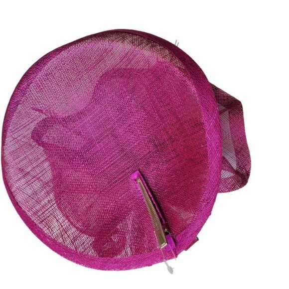 Magenta Purple Disc Fascinator with Upturned Brims Loops Bows and Feathers - Picture 5 of 12